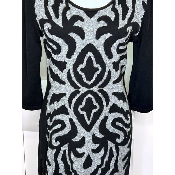 Style & Co. Black Gray Print 3/4 Sleeve Scoop Neck Knit Dress - Picture 2 of 7